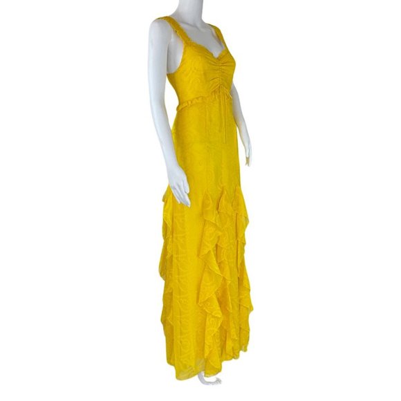Alice + Olivia Women's Rue Godet Maxi Dress Ruffled Yellow Sz 4 - Picture 3 of 10